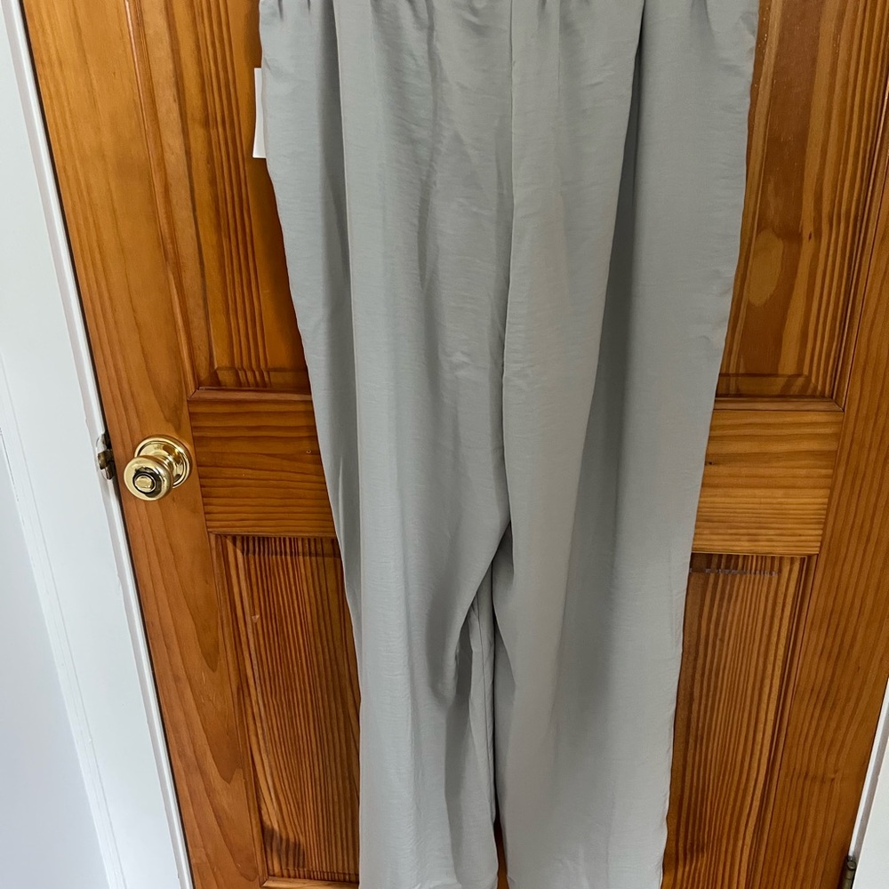 Satin Wide Leg Pull-On Pants in Light Gray XXL pockets Flowy Dressy Office - Picture 4 of 8